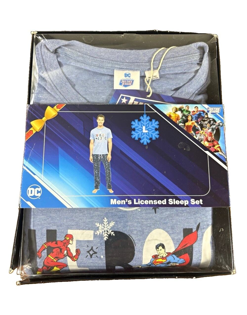 Justice League Mens Licensed Sleep Set Size L Blue Pajama Set NWT Superhero